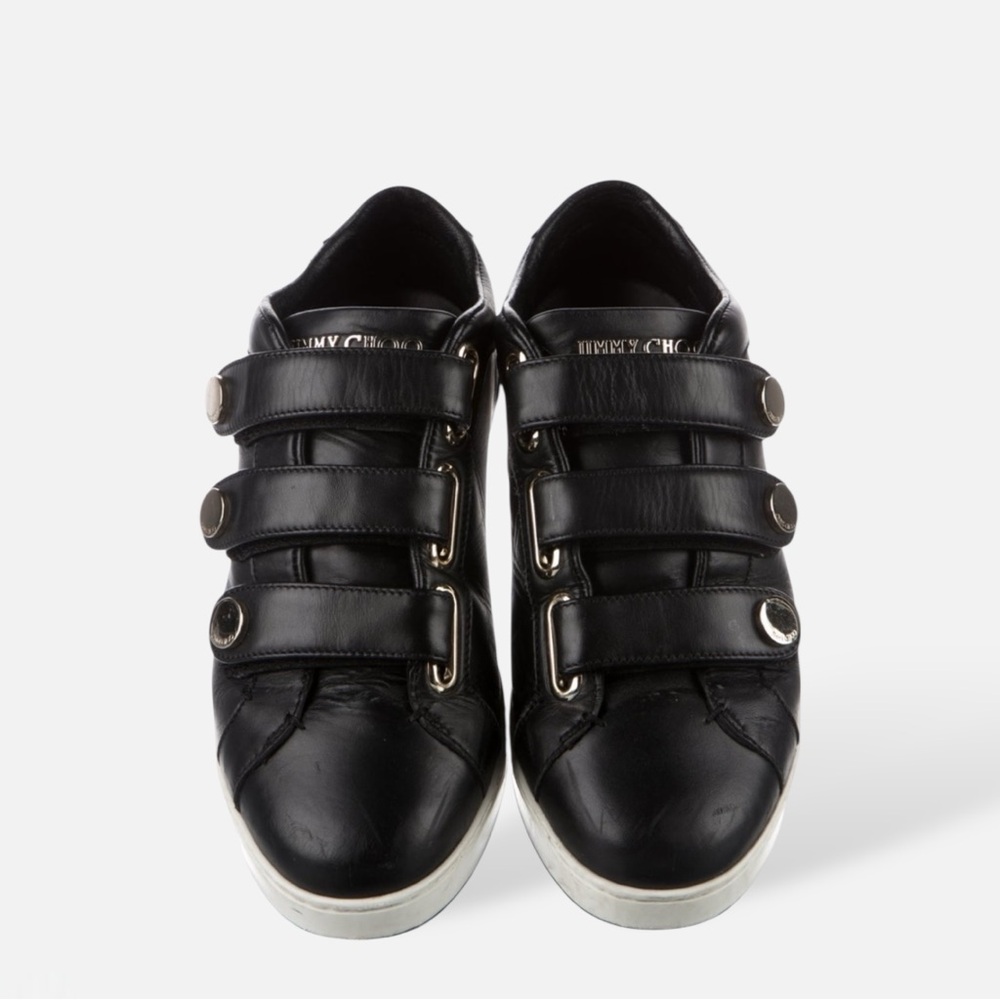 Jimmy Choo Black Leather Velcro Strap Sneakers